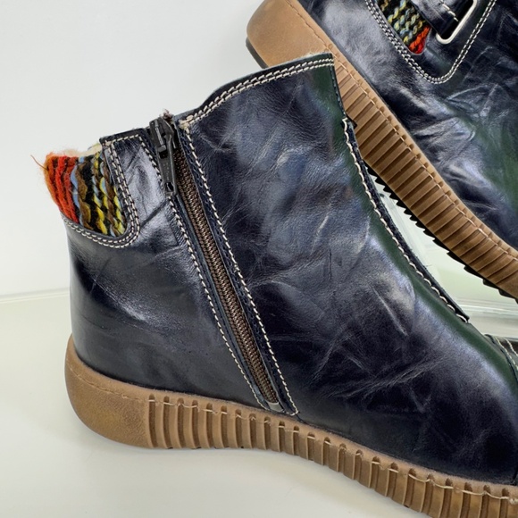 Josef Seibel Women’s Leather Side Zip Chelsea Ankle Boots – Navy with Knit - Picture 6 of 13